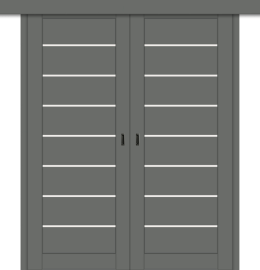 Межкомнатная двойная дверь-купе ДП DIM I-3дк. Graphite Matt / Сатинато Белый