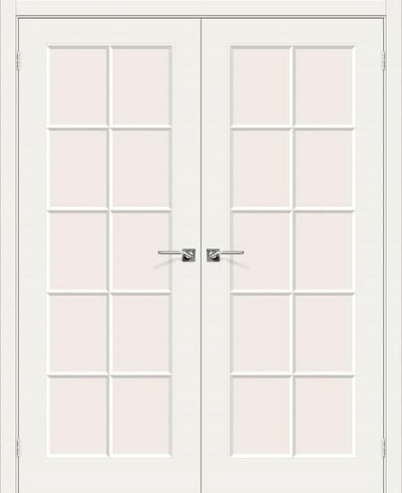 Двойная межкомнатная крашеная дверь Скинни-11.1 Whitey / Magic Fog