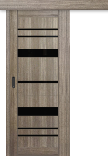 Межкомнатная дверь-купе ДП DIM I-16к Taupe Wood / Lacobel Black
