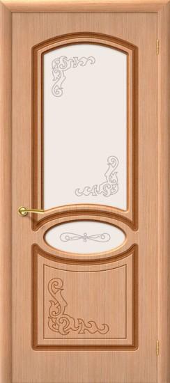 Межкомнатная шпонированная дверь Азалия Дуб / Сатинато Белое художественное