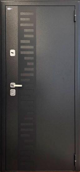 Металлическая дверь с терморазрывом Thermo Техно Декор-2 Букле чёрное/Snow Melinga. Выставочный образец
