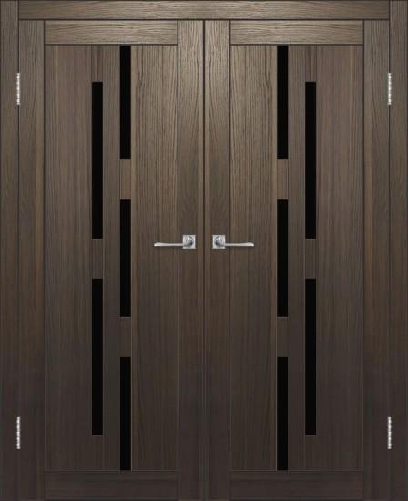 Двойная межкомнатная дверь с экошпоном ДП DIM I-4 Choco Wood Lacobel Black