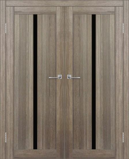 Двойная межкомнатная дверь с экошпоном ДП DIM I-9 Taupe Wood Lacobel Black