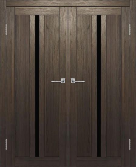 Двойная межкомнатная дверь с экошпоном ДП DIM I-9 Choco Wood Lacobel Black