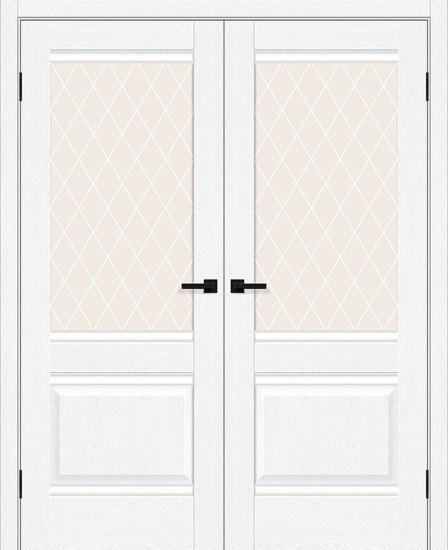 Двойная межкомнатная дверь ПЭТ Прима-3 White Silkwood / White Crystal