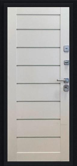 Металлическая дверь с терморазрывом Thermo Техно Декор-2 Букле чёрное/Snow Melinga. Выставочный образец