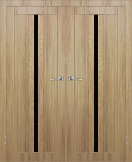 Двойная межкомнатная дверь с экошпоном ДП DIM I-9 Sandy Wood Lacobel Black