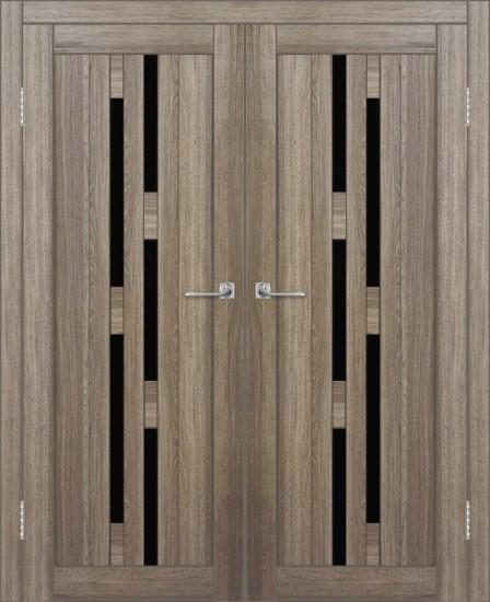 Двойная межкомнатная дверь с экошпоном ДП DIM I-4 Taupe Wood Lacobel Black