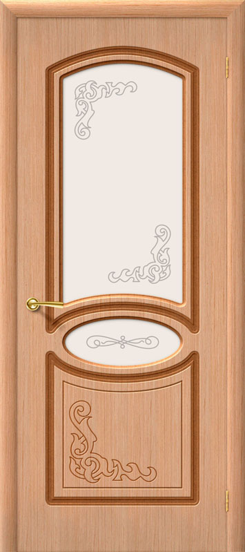 Межкомнатная шпонированная дверь Азалия Дуб / Сатинато Белое художественное