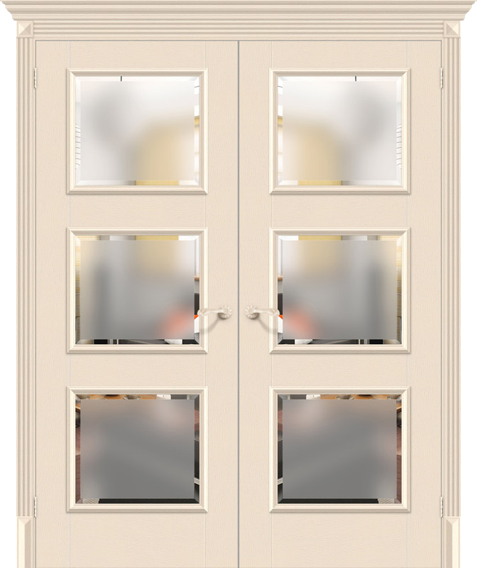 Двойная межкомнатная дверь с экошпоном Классико-17.3 Ivory