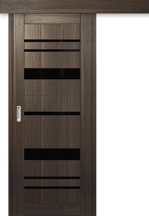 Межкомнатная дверь-купе ДП DIM I-16к Choco Wood / Lacobel Black