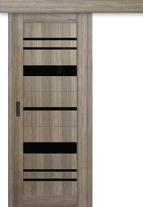Межкомнатная дверь-купе ДП DIM I-16к Taupe Wood / Lacobel Black