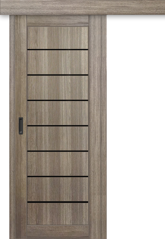 Межкомнатная дверь-купе ДП DIM I-3к Taupe Wood / Lacobel Black