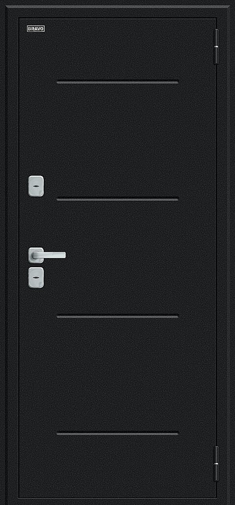 Металлическая дверь с терморазрывом Лайн/BChrome Букле чёрное/Wenge Melinga